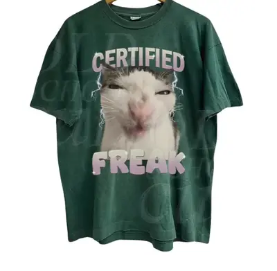 Certified Freak Cat Meme Graphic T-Shirt, Vintage Funny Cat Expression Graphic Tee, Cute Kitty Meme Unisex Retro Top,Fun Pet ...