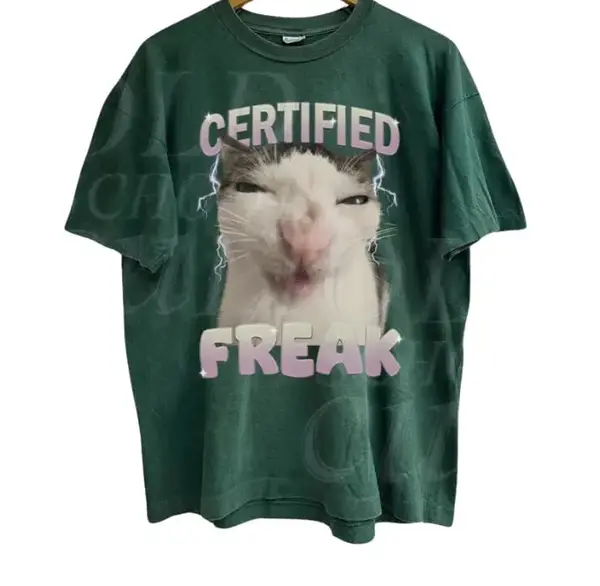 Certified Freak Cat Meme Graphic T-Shirt, Vintage Funny Cat Expression Graphic Tee, Cute Kitty Meme Unisex Retro Top,Fun Pet ...