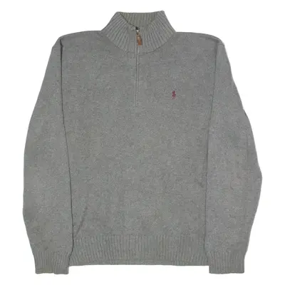 POLO RALPH LAUREN Mens Jumper Grey 1/4 Zip 90s Tight Knit M
