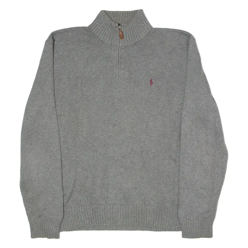 POLO RALPH LAUREN Mens Jumper Grey 1/4 Zip 90s Tight Knit M