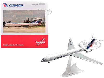 Ilyushin IL-62M Commercial Aircraft Cubana de Aviacion (T1280) White with Blue and Red Tail 1/200 Diecast Model Airplane by...