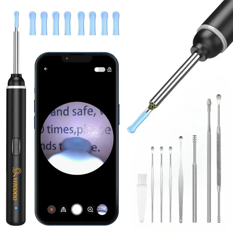 Vitcoco Earwax Cleaning Tool with Camera, Equipped with 6 LED Lights, 3mm Lens Diameter, and 7 Replaceable Silicone Ear Spoo...