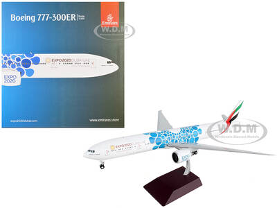 Boeing 777-300ER Commercial Aircraft Emirates Airlines - Dubai Expo 2020 White with Blue Graphics Gemini 200 Series 1/200 Die...