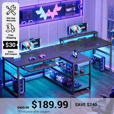 SEDETA | 94.5 Inch Long Two Person Gaming Computer Desk with Storage for Home Office Black Home Office Furniture
