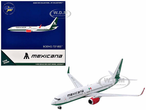 Boeing 737-800 Commercial Aircraft Mexicana Airlines (XA-ASM) White with Green Tail 1/400 Diecast Model Airplane by GeminiJet...