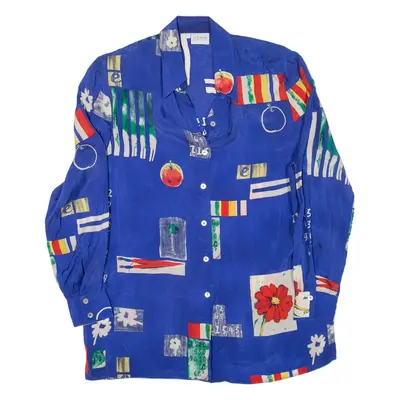 Womens Shirt Blue Silk Crazy Pattern Long Sleeve M