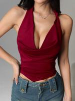 Women's Solid Color Halter Neck Tank Top, Casual Sleeveless Top for Summer, Ladies Clothes for Daily Wear, Womenswear
