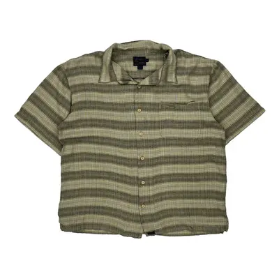Tommy Bahama Striped Short Sleeve Shirt - Large Beige Linen