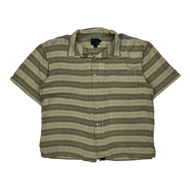 Tommy Bahama Striped Short Sleeve Shirt - Large Beige Linen