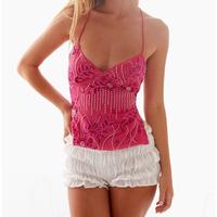 Women Sequin Cami Top Rhinestone Sparkle Sleeveless V Neck Camisole Open Back Summer Crop Top Party Clubwear