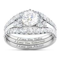 Zircon fashion three-piece ring I love you English letter ring for women and men suitable for engagement wedding party jewelr...