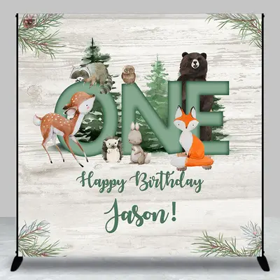 Aperturee Custom Name Safari Wood Grain 1st Birthday Backdrop - Aperturee