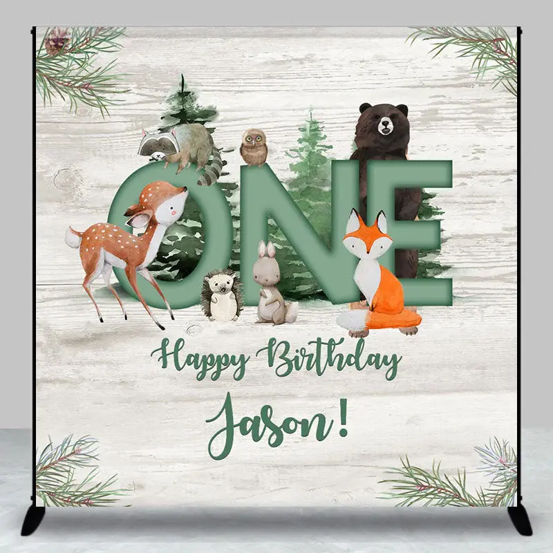 Aperturee Custom Name Safari Wood Grain 1st Birthday Backdrop - Aperturee