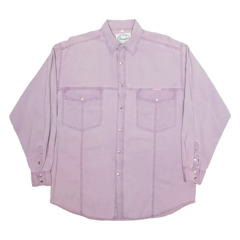 WRANGLER Denim Look Mens Plain Shirt Purple Long Sleeve M