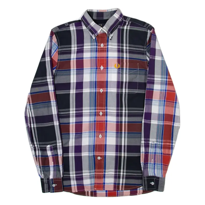 FRED PERRY Mens Shirt Purple Check Long Sleeve S