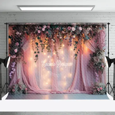 Pink Curtain Dim Light Floral Photography Backdrop - Aperturee