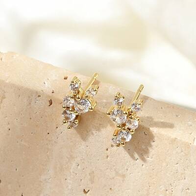 Brass Micro Pave Clear Cubic Zirconia Stud Earrings