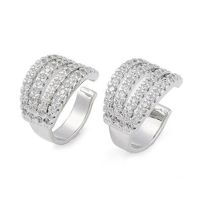 Brass Micro Pave Clear Cubic Zirconia Cuff Earring for Women