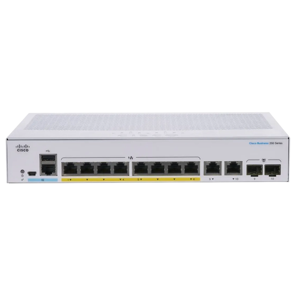 Cisco CBS250-8FP-E-2G | Business 250 Series 8 x Ports PoE+ 1000Base-T + 2 x Ports Combo SFP 1U Rack-mountable Layer 3 Managed...
