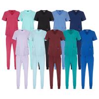 Women's 2 Piece Stretch Jogger Scrubs Set Solid V-Neck Nursing Uniform Quick Dry Breathable