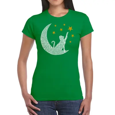 Cat Moon - Women's Word Art T-Shirt - Navy - XXX-Large