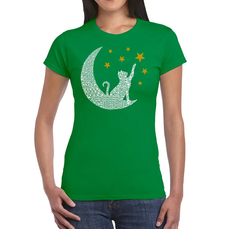 Cat Moon - Women's Word Art T-Shirt - Navy - XXX-Large