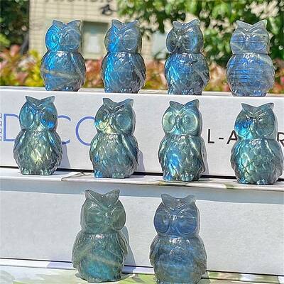 Natural Labradorite Carved Healing Owl Figurines