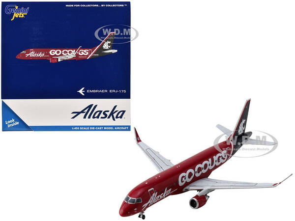 Embraer ERJ-175 Commercial Aircraft Alaska Airlines/Horizon - Washington State Cougars (N661QX) Red with Gray Tail 1/400 Di...