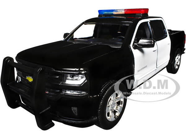 2017 Chevrolet Silverado 1500 LT Z71 Crew Cab Pickup Truck Black and White with Flashing Light Bar and Front and Rear Lights ...