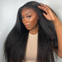 OQ HAIR Kinky Straight Hair V Part Wig No Leave Out Thin Part Human Hair Glueless Wigs With Drawstring Beginner Friendly