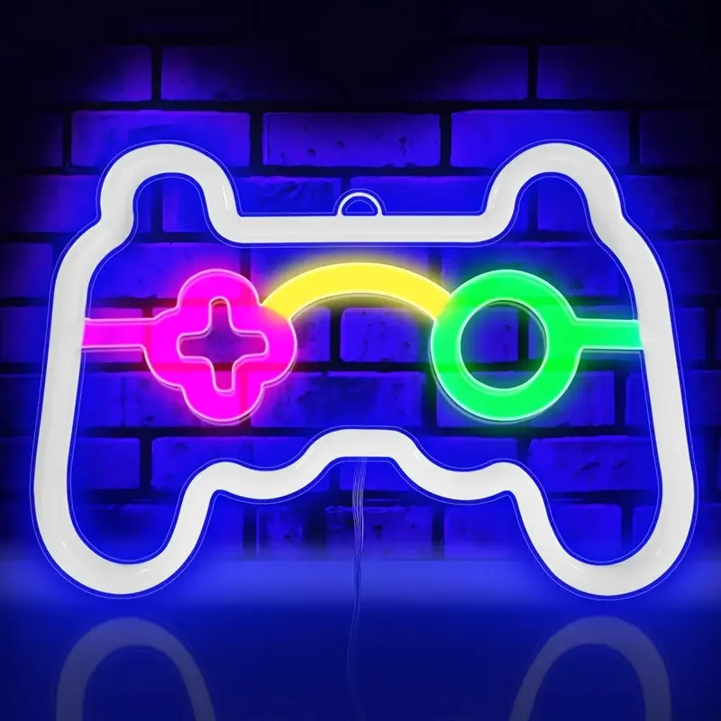 Game Controller Shaped LED Neon Lights, 1 Count Battery Powered LED Backlight Lamp, Creative Neon Lights For Bedroom Game Ro...