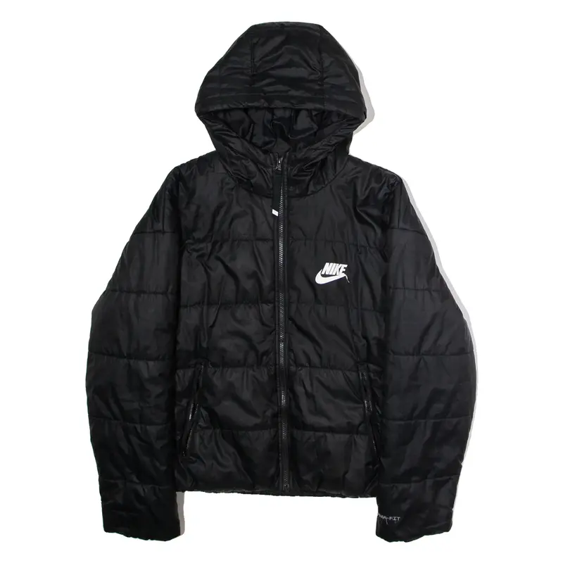 NIKE Womens Puffer Jacket Black Hooded S