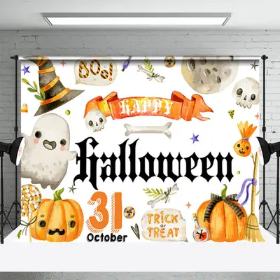 Boo Ghost Pumpkin 31 October Happy Halloween Backdrop - Aperturee