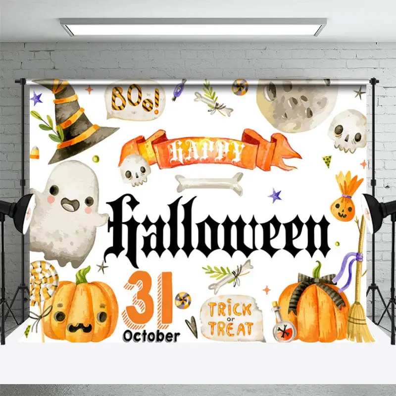 Boo Ghost Pumpkin 31 October Happy Halloween Backdrop - Aperturee