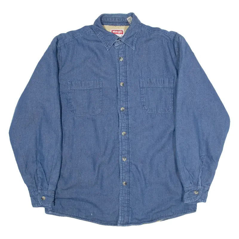 WRANGLER Mens Plain Shirt Blue Long Sleeve M