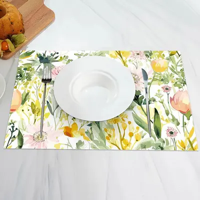 Spring Floral Greenery Dining Set Of 4 Placemats - Aperturee