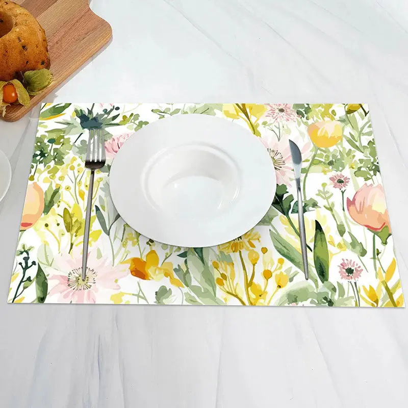 Spring Floral Greenery Dining Set Of 4 Placemats - Aperturee