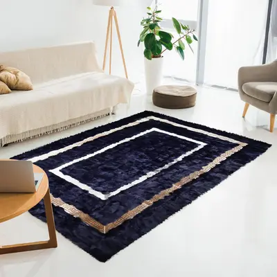 Dark Blue Sheepskin Rug with Gold Frame