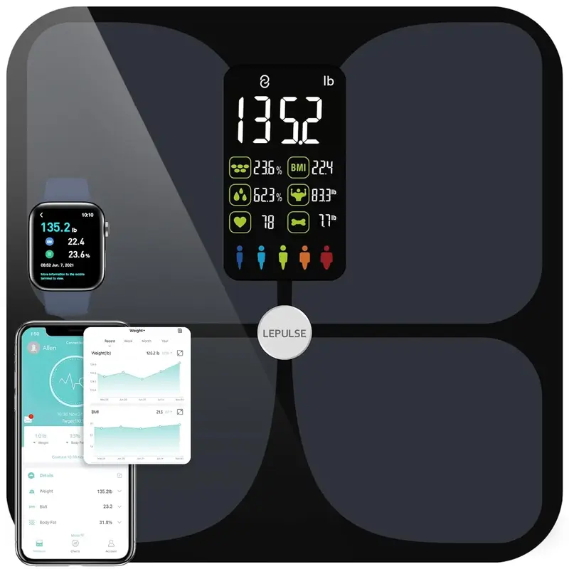 Scales for Body Weight and Fat, Lepulse Large Display Weight Scale, High Accurate Body Fat Scale Digital Bluetooth Bathroom S...