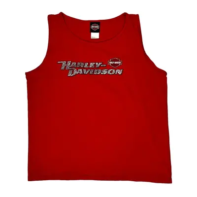 Tecumseh Michigan Harley Davidson Spellout Vest - Large Red Cotton