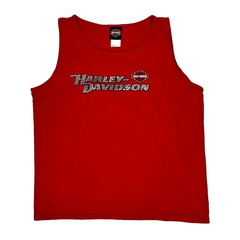 Tecumseh Michigan Harley Davidson Spellout Vest - Large Red Cotton