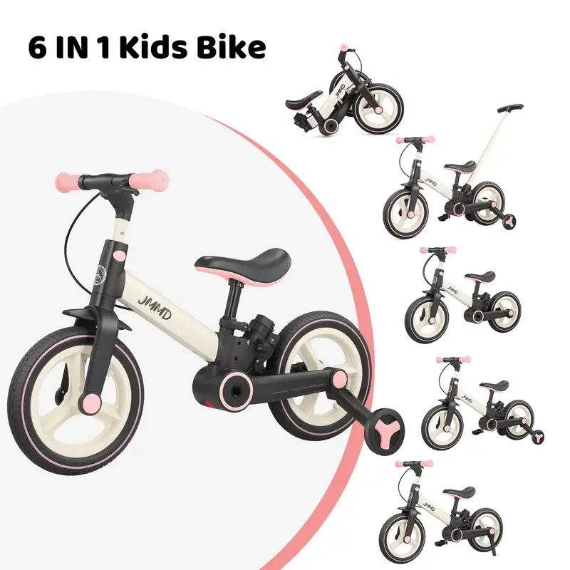 【Fall Deals】JMMD Multi-Functional 6-in-1 Toddler Bike for 18-60M Baby Balance Bike with Training Wheels, Pedals & Push Ha...