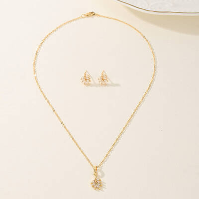 Vintage Leaf Brass Mirco Pave Cubic Zirconia Jewelry Sets for Women