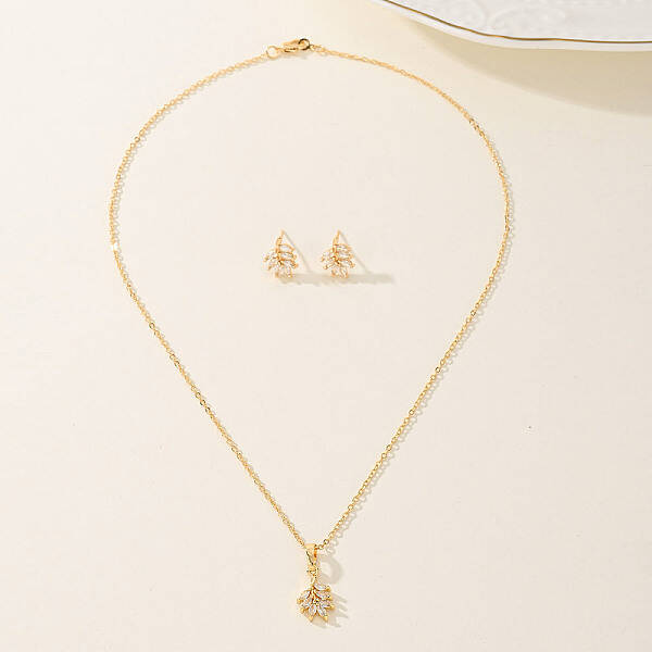 Vintage Leaf Brass Mirco Pave Cubic Zirconia Jewelry Sets for Women
