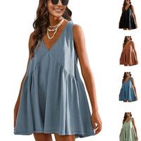 Tanming Womens Summer Sleeveless Mini Dress Casual Loose V Neck Sundress with Pockets