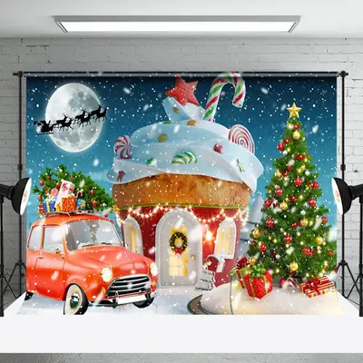 Aperturee Winter Candyland Red Car Tree Christmas Backdrop - Aperturee