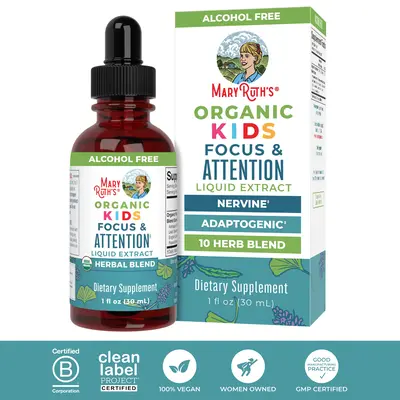 MaryRuth's Organic Kids Focus & Attention Drops - Adaptogenic - Nervine - Calming - 10 Herbal Blend - Vegan - Non-GMO - Glute...