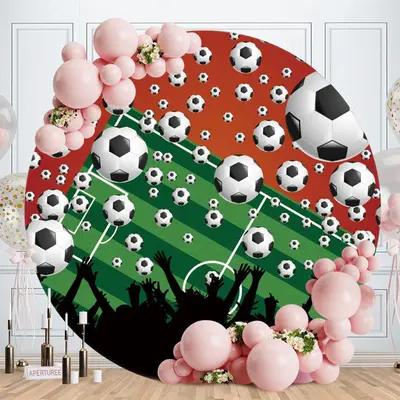 Aperturee White Football Round Happy Birthday Backdrop