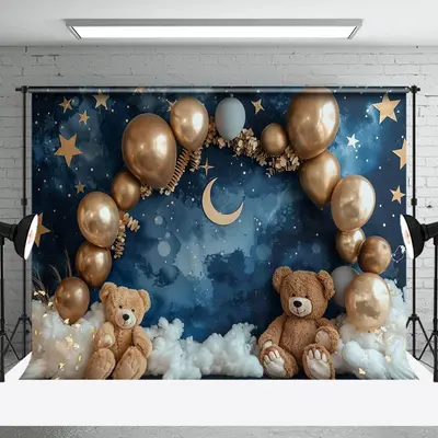 Abstract Night Wall Star Bear Cake Smash Backdrop