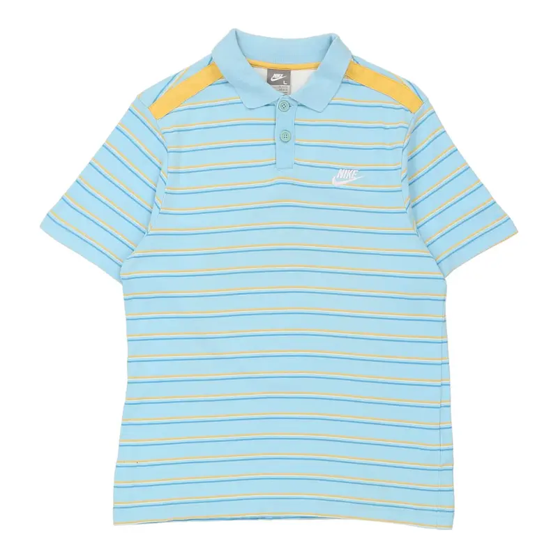 Age 12-13 Nike Striped Polo Shirt - Large Blue Cotton